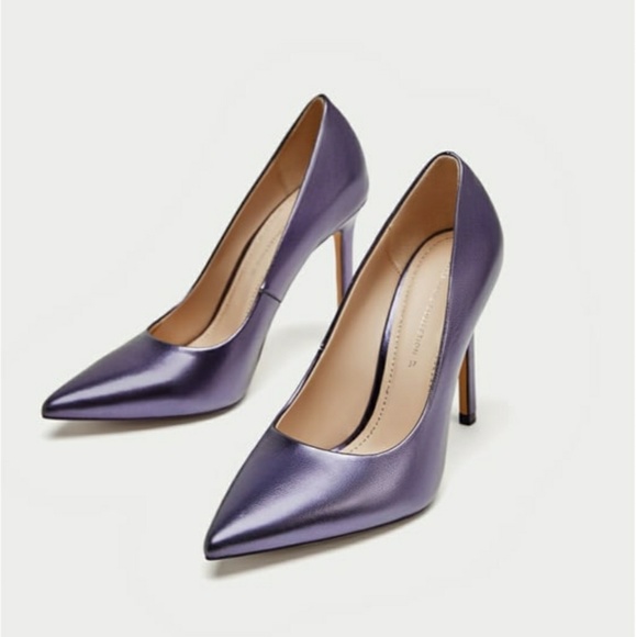 lilac metallic heels